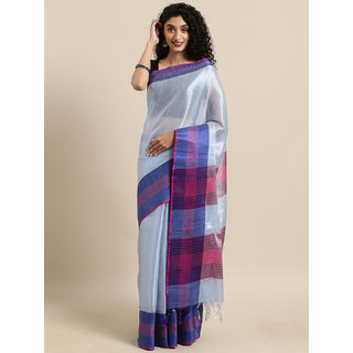                       Meia Blue Solid Tissue Linen Saree                                              