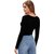 THE BLAZZE 1109 Women's Cotton Basic Sexy Solid V Neck Slim Fit Full Sleeve Saree Readymade Saree Blouse Crop Top T-Shir