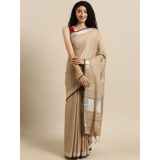 Meia Brown Solid Linen Blend Saree Meia Brown Solid Linen Blend Saree