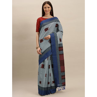                       Meia Blue & Maroon Silk Blend Printed Saree                                              