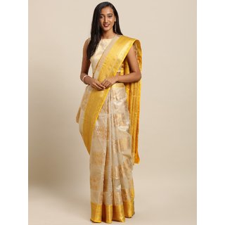 Meia Beige & Golden Silk Blend Woven Design Kanjeevaram Saree Meia Beige & Golden Silk Blend Woven Design Kanjeevaram Saree