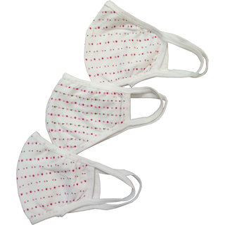                       CONY Pack of 3  Red Pink Dot Hosiery Cloth Mask-Reusable-Washable with Inner Filter Layer Attached (Pack of 3)                                              