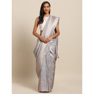                       Meia Grey Silk Blend Woven Design Baluchari Saree                                              