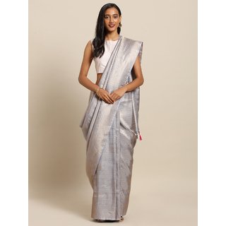 Meia Grey Silk Blend Woven Design Baluchari Saree Meia Grey Silk Blend Woven Design Baluchari Saree