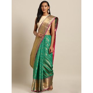                       Meia Green Silk Blend Woven Design Kanjeevaram Saree                                              