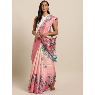Meia Pink & White Art Silk Printed Maheshwari Saree