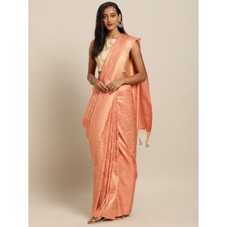                       Meia Peach-Coloured Silk Blend Woven Design Baluchari Saree                                              