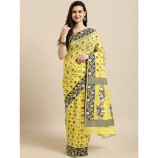 Meia Yellow & Navy Blue Silk Cotton Woven Design Jamdani Saree Meia Yellow & Navy Blue Silk Cotton Woven Design Jamdani Saree