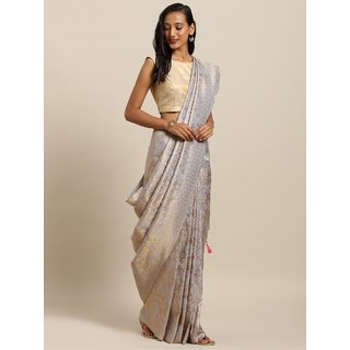 Meia Grey Silk Blend Woven Design Baluchari Saree Meia Grey Silk Blend Woven Design Baluchari Saree