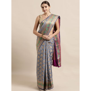 Meia Grey Silk Blend Woven Design Banarasi Saree Meia Grey Silk Blend Woven Design Banarasi Saree
