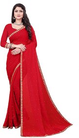 DhNiK Creation Women's Pearl with Embroidery Work Border Georgette Saree