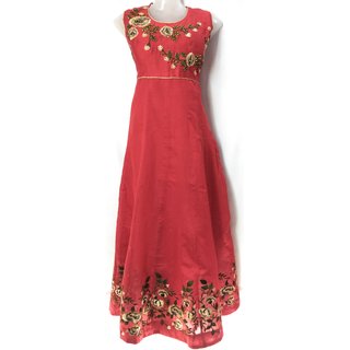                       Chic Designs Red Long Anarkali Gown                                              