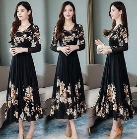 Raabta Fashion Women Black Floral Print Maxi Dress