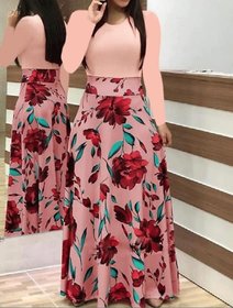 Raabta Peach 0102 Dress With Flower Print Long Dress