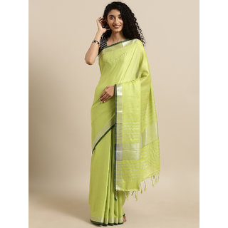 Meia Lime Green Solid Linen Blend Saree Meia Lime Green Solid Linen Blend Saree