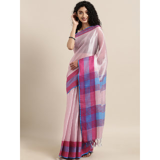                       Meia Pink Solid Tissue Saree                                              