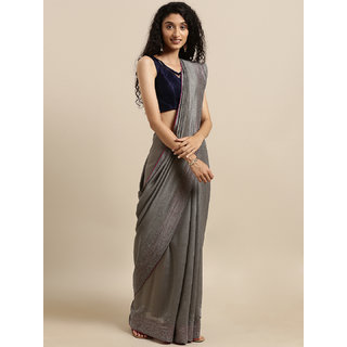 Meia Grey Solid Poly Silk Saree With Embellished Border Meia Grey Solid Poly Silk Saree With Embellished Border