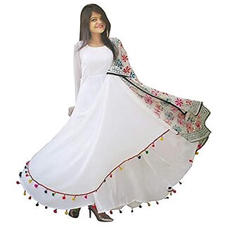                       Raabta White Pom Pom Long Dress                                              