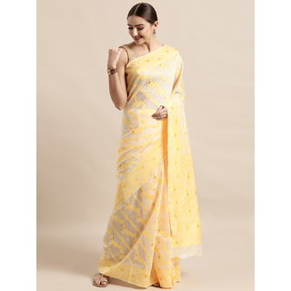 Meia Cream-Coloured & Yellow Silk Cotton Woven Design Jamdani Saree Meia Cream-Coloured & Yellow Silk Cotton Woven Design Jamdani Saree