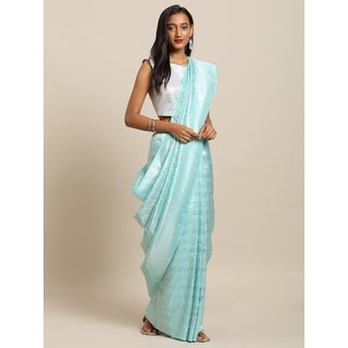                       Meia Blue Silk Blend Woven Design Baluchari Saree                                              