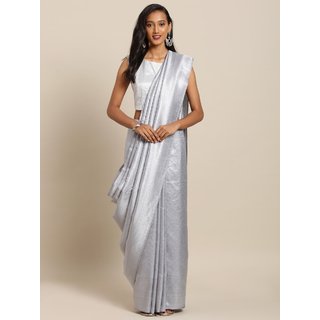                       Meia Grey Silk Blend Woven Design Baluchari Saree                                              