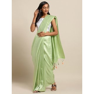 Meia Green Silk Blend Woven Design Baluchari Saree Meia Green Silk Blend Woven Design Baluchari Saree