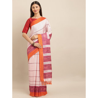                       Meia Off-White & Mauve Jute Silk Printed Saree                                              