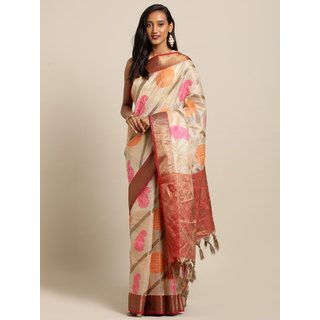                       Meia Orange Silk Blend Woven Design Kanjeevaram Saree                                              