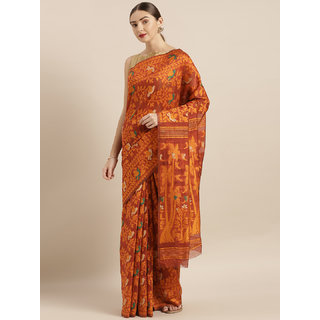 Meia Maroon & Orange Silk Cotton Woven Design Jamdani Saree Meia Maroon & Orange Silk Cotton Woven Design Jamdani Saree