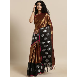 Meia Brown & Gold-Toned Tissue Woven Design Kanjeevaram Kora Muslin Saree Meia Brown & Gold-Toned Tissue Woven Design Kanjeevaram Kora Muslin Saree
