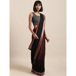                       Meia Black & Red Pure Classic Shaded Angolla Linen Saree                                              