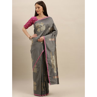 Meia Grey & Gold-Toned Silk Blend Woven Design Kanjeevaram Saree Meia Grey & Gold-Toned Silk Blend Woven Design Kanjeevaram Saree
