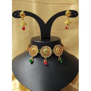 Designer Red Green Kundan Pearl Choker Kundan Jewelry set Designer Red Green Kundan Pearl Choker Kundan Jewelry set