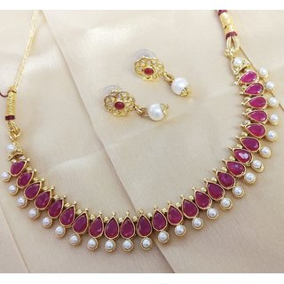                       Designer CZ Ruby Pearl Elegant Kundan Jewelry set                                              