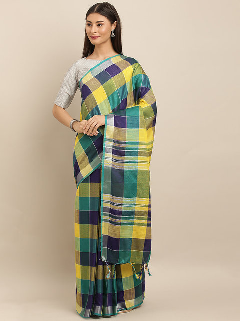 Beige soft silk checks saree - G3-WSA54327 | G3fashion.com
