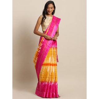                       Meia Mustard Yellow & Pink Supernet Dyed Kota Saree                                              