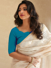Woman's Tusser Silk Saree with contrast colour  blouse