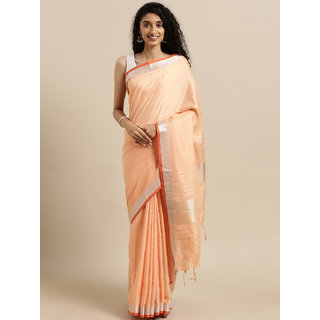 Meia Orange Solid Linen Blend Angolla Saree Meia Orange Solid Linen Blend Angolla Saree