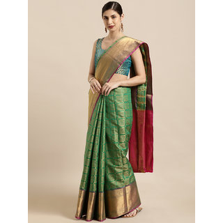 Meia Green & Golden Silk Blend Woven Design Kanjeevaram Saree Meia Green & Golden Silk Blend Woven Design Kanjeevaram Saree