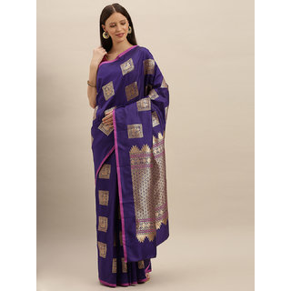 Meia Navy Blue & Gold-Coloured Silk Blend Woven Design Kanjeevaram Saree Meia Navy Blue & Gold-Coloured Silk Blend Woven Design Kanjeevaram Saree