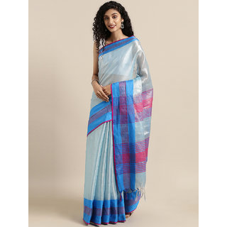                       Meia Blue Solid Tissue Saree                                              