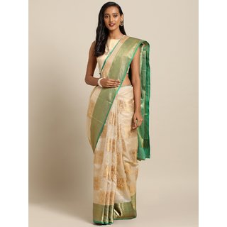 Meia Off-White & Golden Silk Blend Woven Design Kanjeevaram Saree Meia Off-White & Golden Silk Blend Woven Design Kanjeevaram Saree