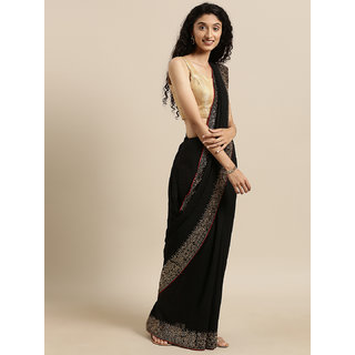                       Meia Black Poly Silk Solid Saree with Embellished Border                                              