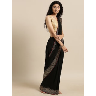 Meia Black Poly Silk Solid Saree with Embellished Border Meia Black Poly Silk Solid Saree with Embellished Border