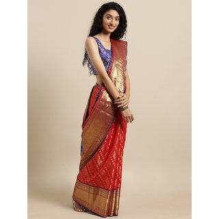 Meia Red Silk Blend Woven Design Kanjeevaram Saree Meia Red Silk Blend Woven Design Kanjeevaram Saree