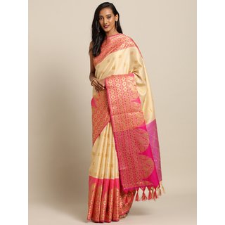 Meia Cream-Coloured & Gold-Toned Silk Blend Woven Design Kanjeevaram Saree Meia Cream-Coloured & Gold-Toned Silk Blend Woven Design Kanjeevaram Saree