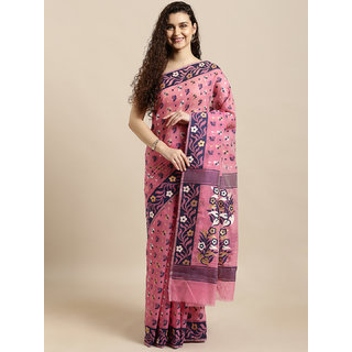 Meia Pink & Navy Blue Silk Cotton Woven Design Jamdani Saree Meia Pink & Navy Blue Silk Cotton Woven Design Jamdani Saree