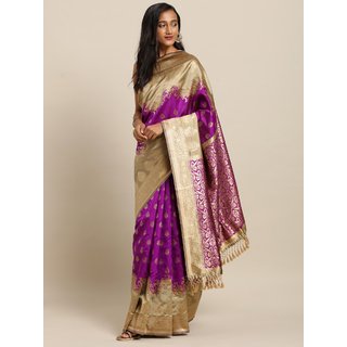 Meia Purple & Beige Silk Blend Woven Design Banarasi Saree Meia Purple & Beige Silk Blend Woven Design Banarasi Saree