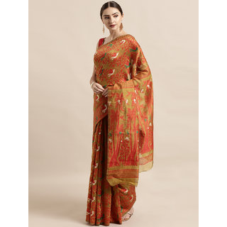 Meia Mustard Yellow & Red Silk Cotton Woven Design Jamdani Saree Meia Mustard Yellow & Red Silk Cotton Woven Design Jamdani Saree