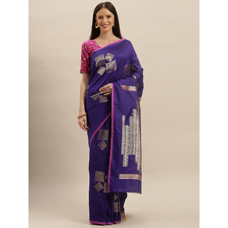                       Meia Purple Silk Blend Woven Design Kanjeevaram Saree                                              